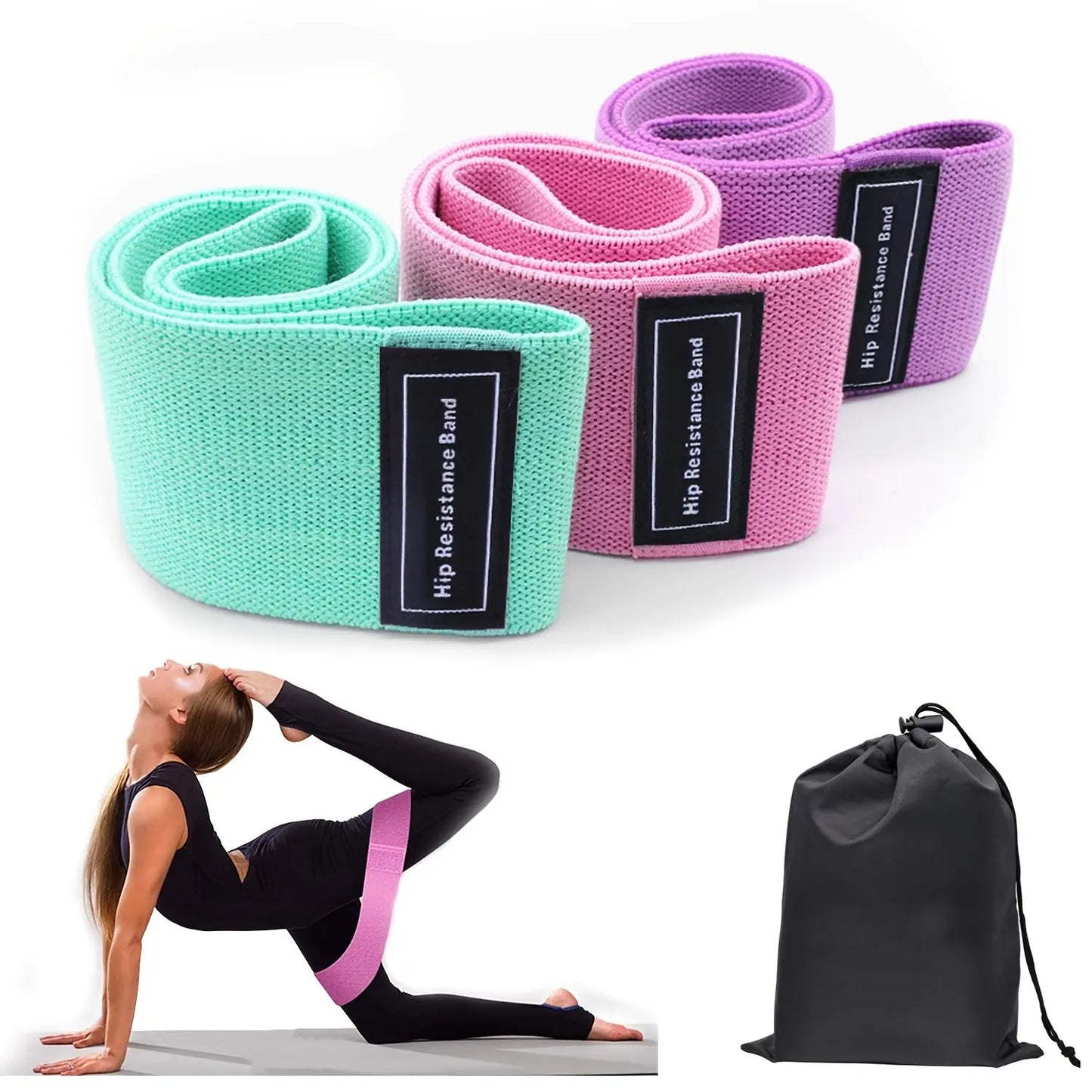 Ultimate Resistance Bands Yoga Starter Set - 3 Non-Slip Stretch Workout Bands for Booty & Legs with Convenient Carry Bag for Men & Women