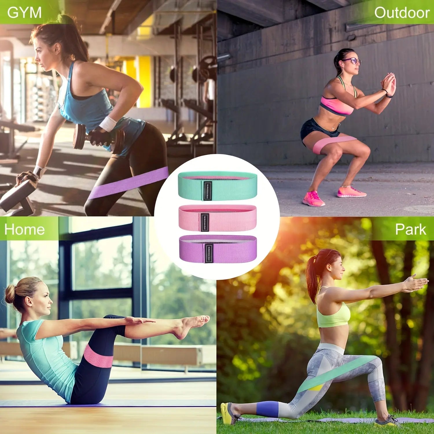 Ultimate Resistance Bands Yoga Starter Set - 3 Non-Slip Stretch Workout Bands for Booty & Legs with Convenient Carry Bag for Men & Women