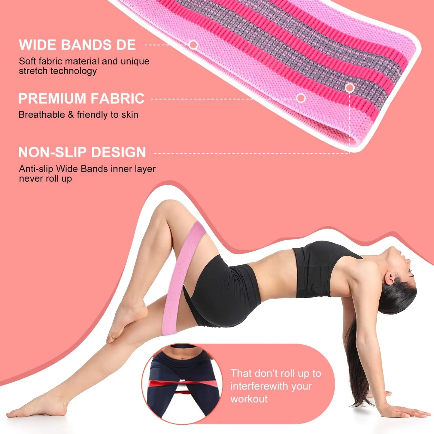Ultimate Resistance Bands Yoga Starter Set - 3 Non-Slip Stretch Workout Bands for Booty & Legs with Convenient Carry Bag for Men & Women