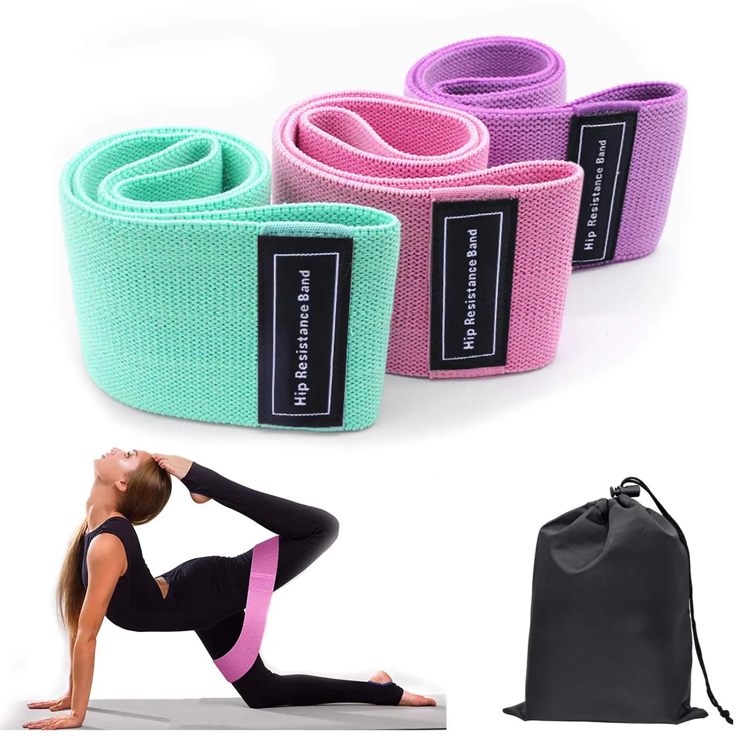 Ultimate Resistance Bands Yoga Starter Set - 3 Non-Slip Stretch Workout Bands for Booty & Legs with Convenient Carry Bag for Men & Women